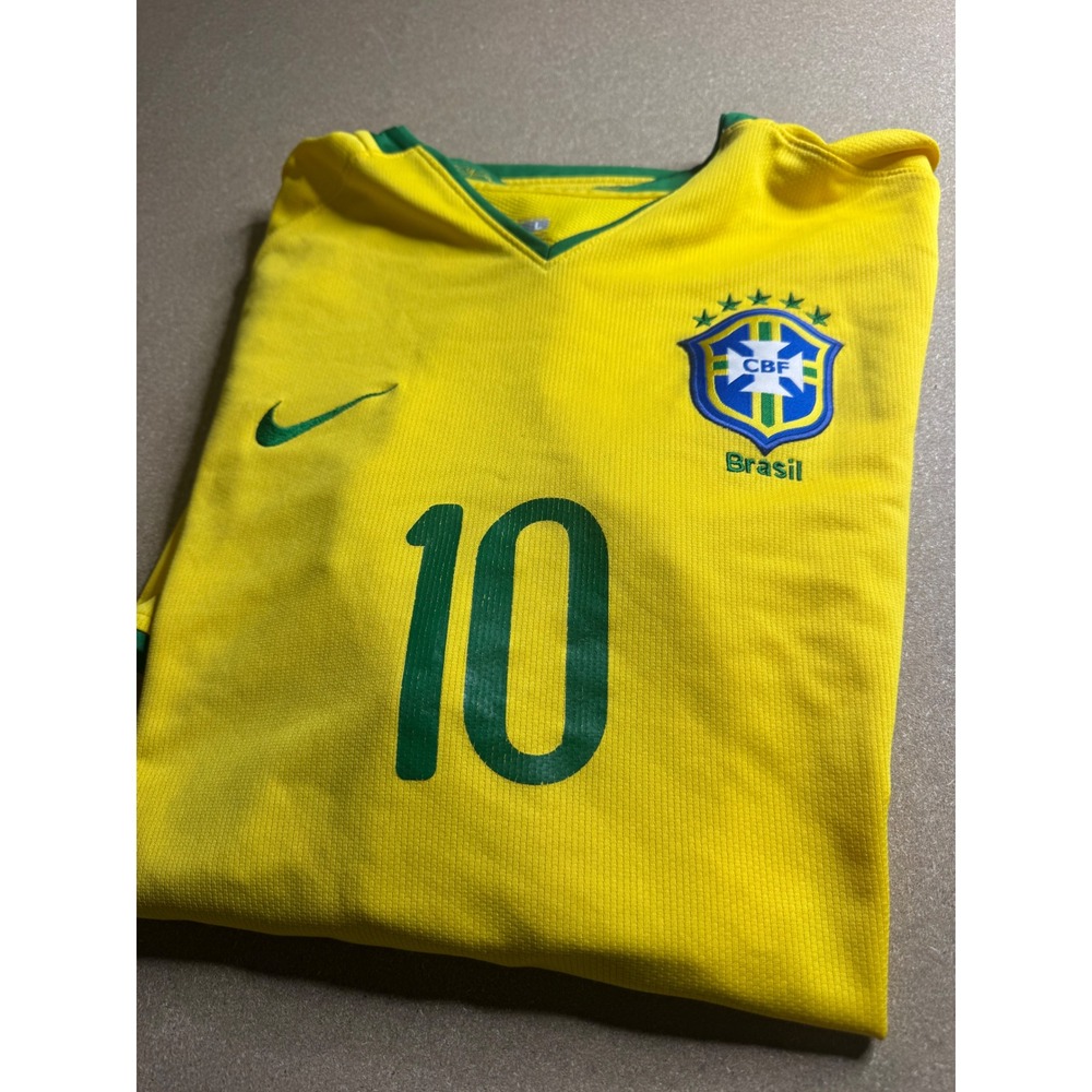 Nike Brazil Ronaldinho 10 Soccer Jersey Mens LYellow 2006-2007 Home Shirt Y2k